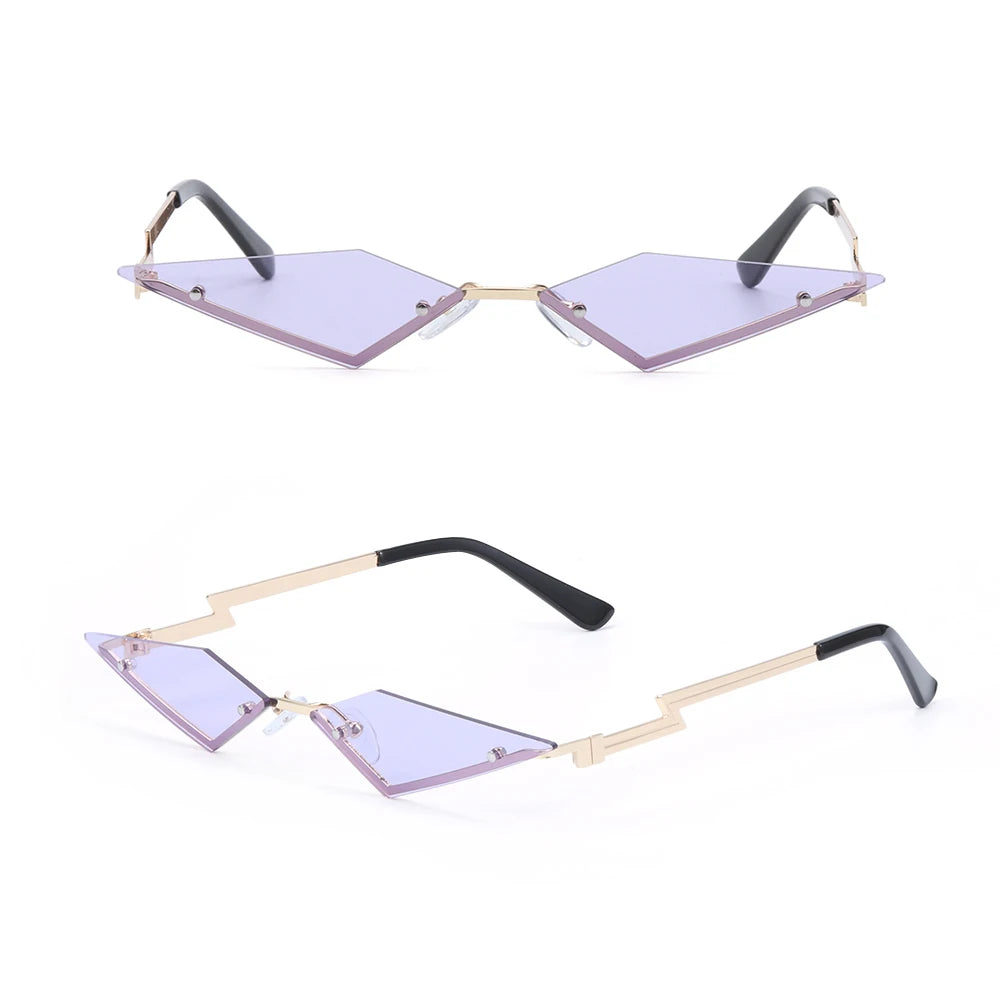 Diamond Shape Rimless Sunglasses for Women - UV400 Narrow Frame Trendy Streetwear Eyewear
