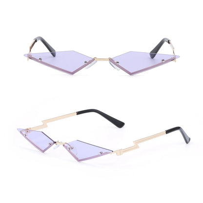 Diamond Shape Rimless Sunglasses for Women - UV400 Narrow Frame Trendy Streetwear Eyewear