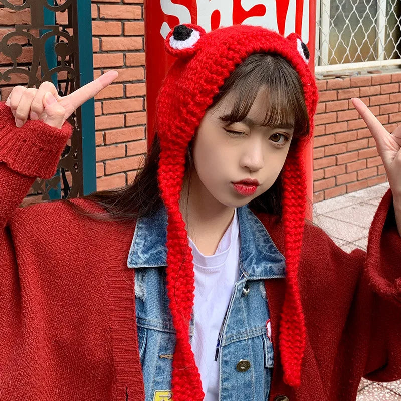 Ribbit Chic: Crochet Knitted Women's Frog Hood