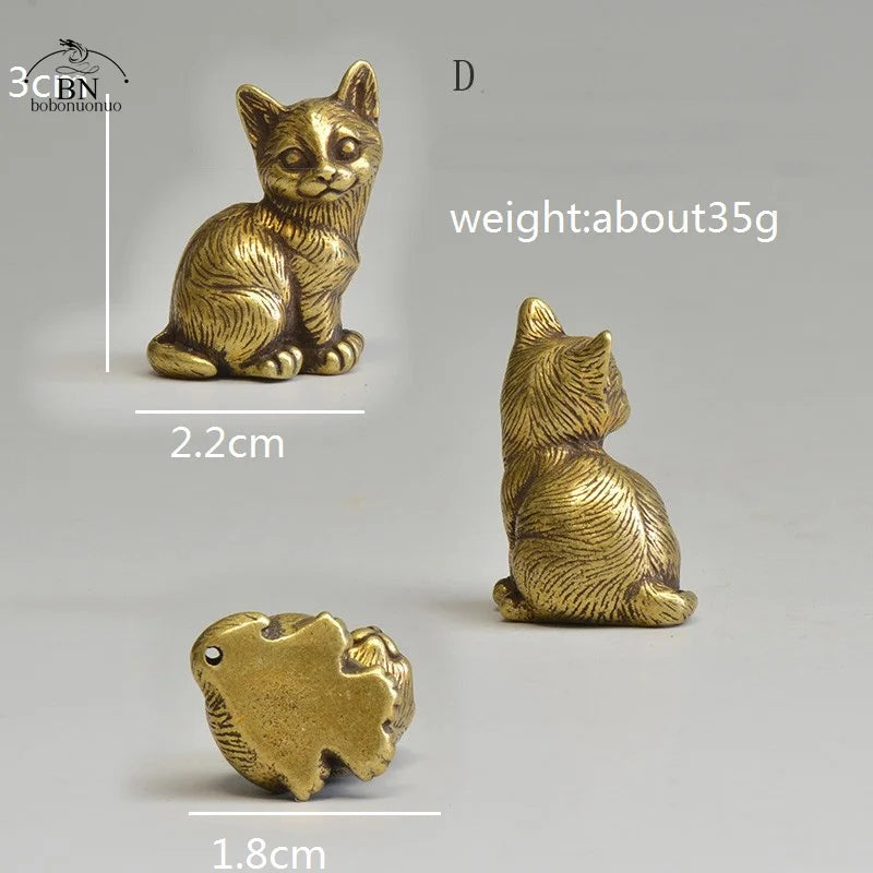 Brass Cat Figurines Miniature Desktop Ornaments Small Animal Tea Pet Home Decor