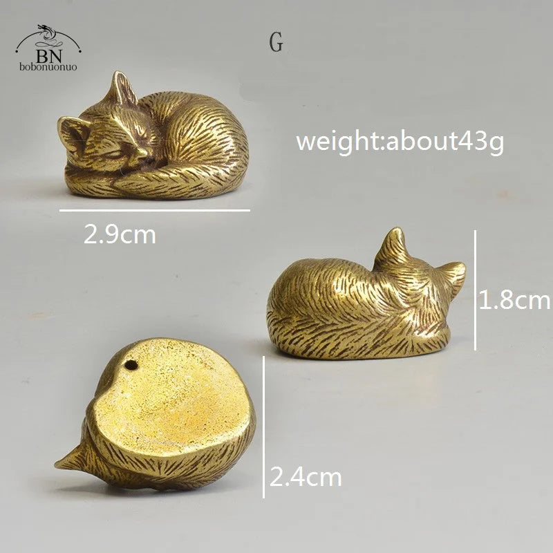 Brass Cat Figurines Miniature Desktop Ornaments Small Animal Tea Pet Home Decor