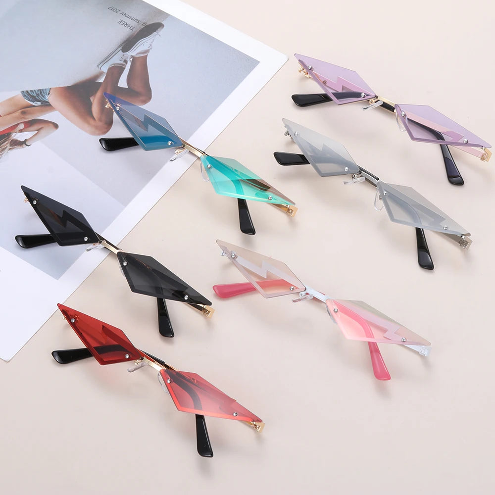 Diamond Shape Rimless Sunglasses for Women - UV400 Narrow Frame Trendy Streetwear Eyewear