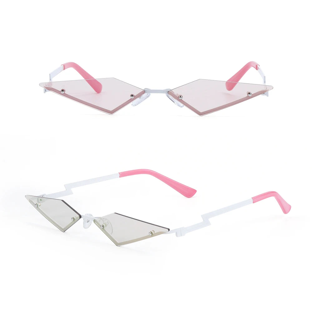 Diamond Shape Rimless Sunglasses for Women - UV400 Narrow Frame Trendy Streetwear Eyewear