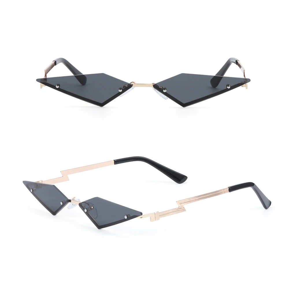 Diamond Shape Rimless Sunglasses for Women - UV400 Narrow Frame Trendy Streetwear Eyewear