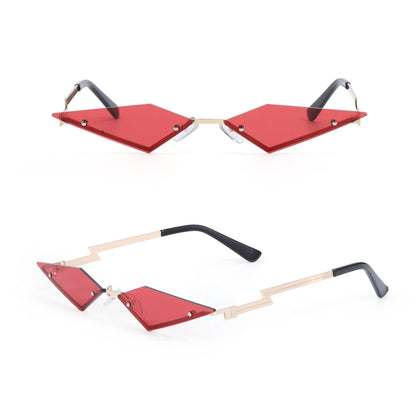 Diamond Shape Rimless Sunglasses for Women - UV400 Narrow Frame Trendy Streetwear Eyewear