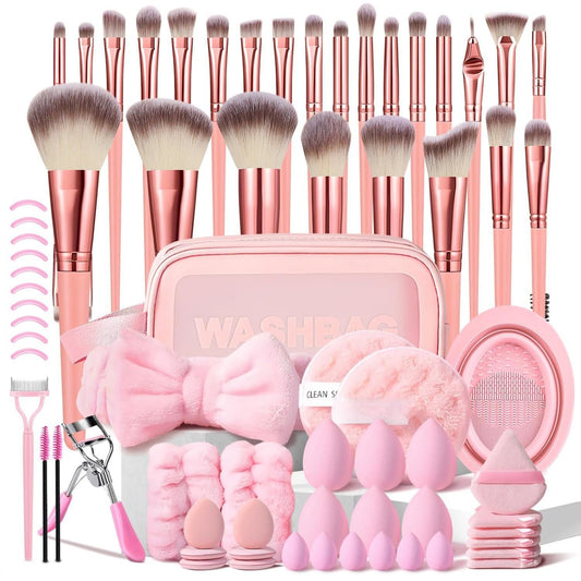 70Pcs Pink Makeup Brushes Set Professional Makeup Kit Multi-functional Makeup Tool Set with Case Facial Makeup Accessories, Foundation Makeup Brush Kit Eye and Face Make up Brushes & Tools