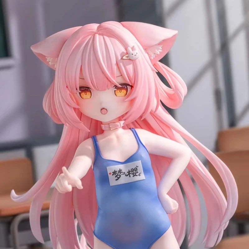 Anime Cat Ears Pink Hair Swimsuit Girl Figure – Collectible Desktop Statue