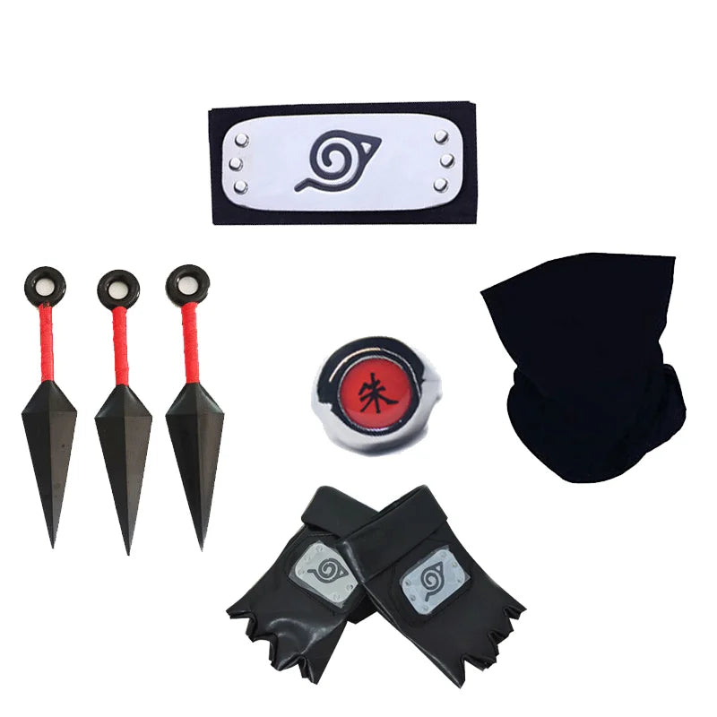 Naruto Kakashi Cosplay Accessory Set - Mask, Headband, Gloves and Kunai Props for Anime Fans