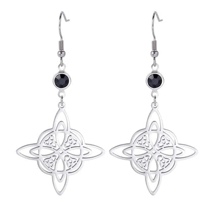 Goth Moon Phase Pentagram Earrings - Stainless Steel Witchy Dangle Jewelry