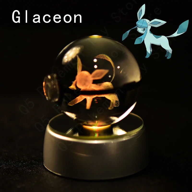 Pokemon 3D Crystal Ball Night Light - Glass Pokeball LED Lamp with Pikachu, Mewtwo & Gengar