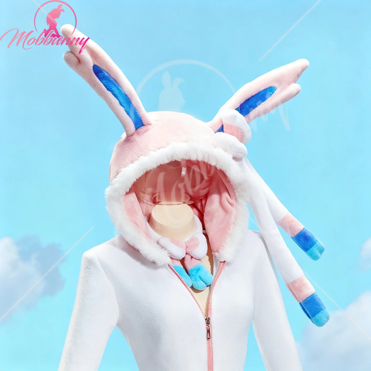 Kawaii Fluffy Hooded Bodysuit Romper – Deep V Bunny Cosplay Costume with Choker & Socks