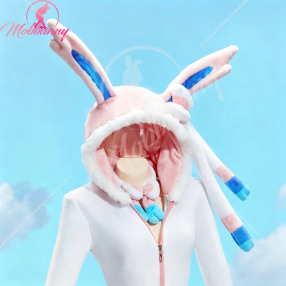 Kawaii Fluffy Hooded Bodysuit Romper – Deep V Bunny Cosplay Costume with Choker & Socks