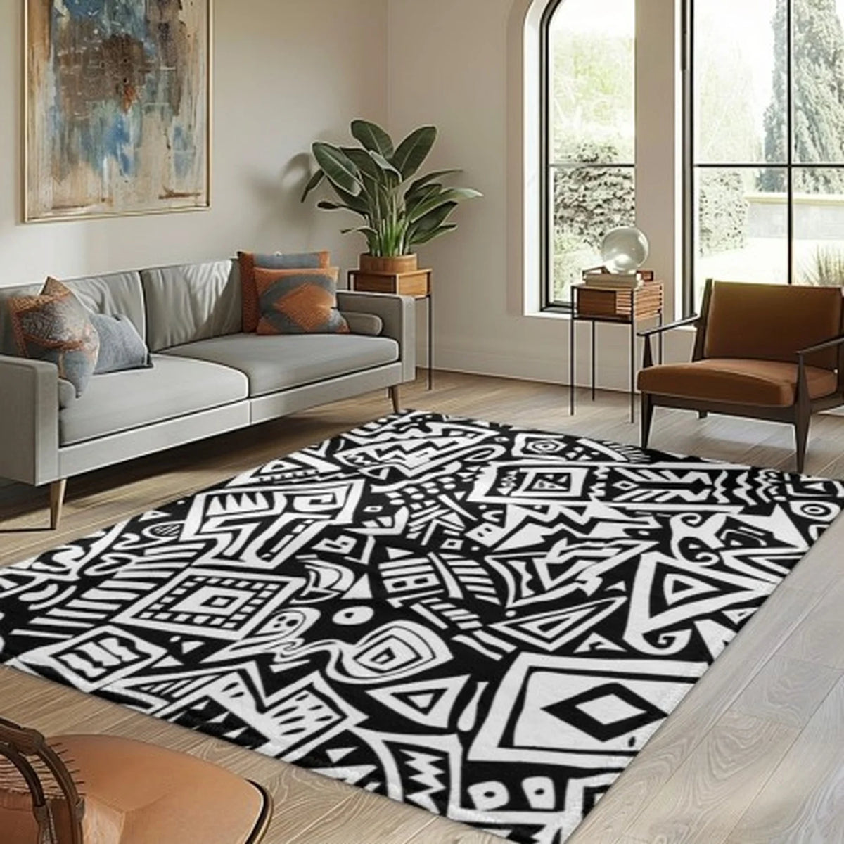 Abstract Tufted Area Rug – Sculptural Irregular Shape Brown & Cream Rug for Living Room