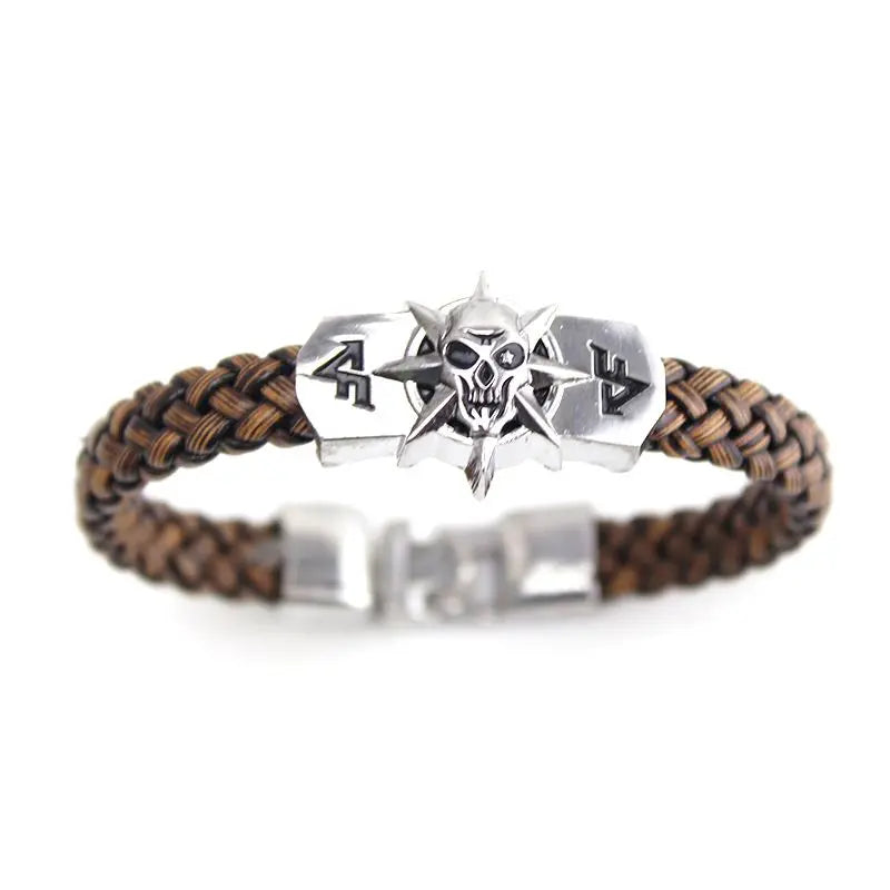 One Piece Luffy Straw Hat Skull Bracelet - Woven Leather Cord Anime Wristband for Fans