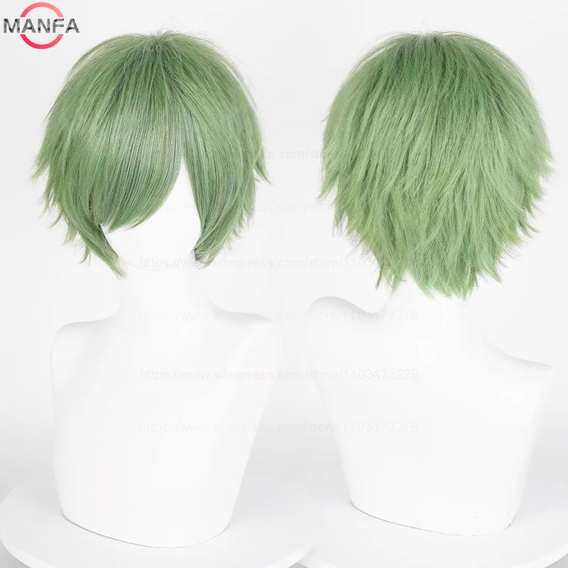 Short Straight Anime Cosplay Wig – 30cm Heat Resistant Synthetic Hair in Solid & Mixed Colors for Men and Women