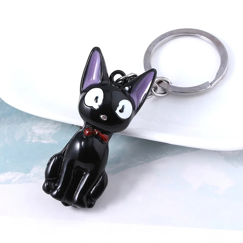 Cute Black Cat Anime Keychain - Cartoon Backpack Charm Keyring