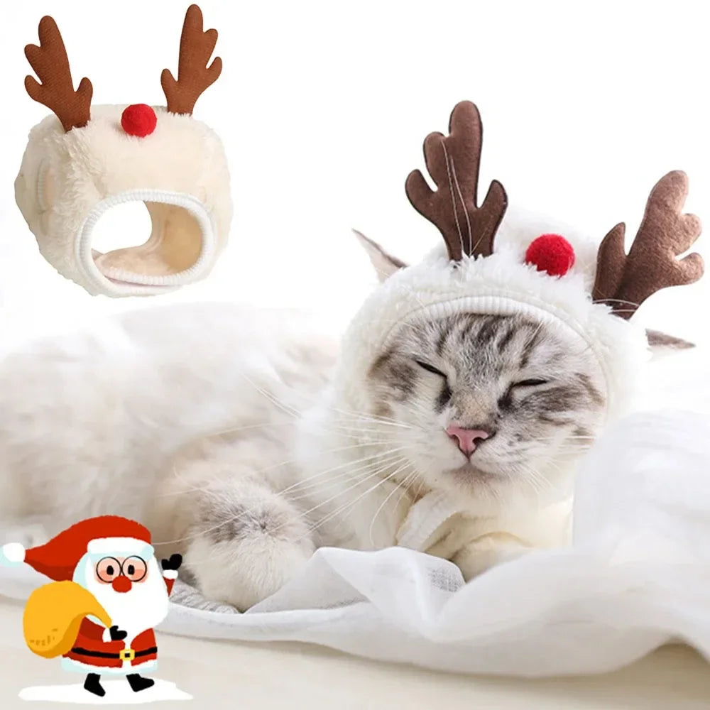 Christmas Pet Costume Santa Elk Hat Bandana Bib Scarf Set for Dogs and Cats