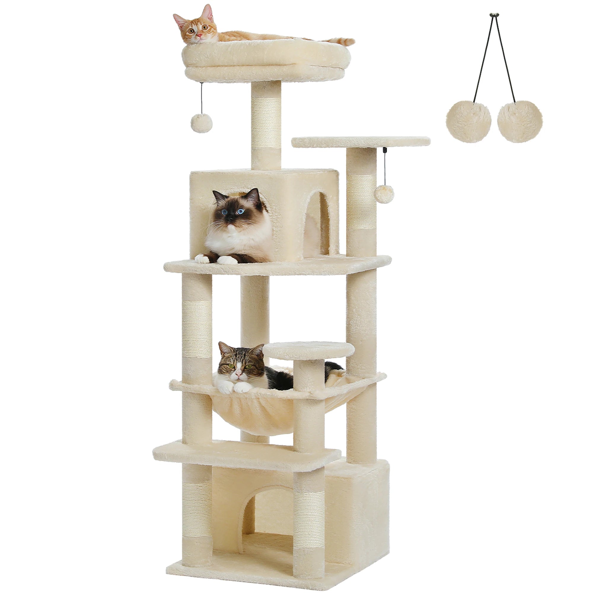 Large Cat Tree Tower with Hammock And Perches Sisal Scratching Posts Spacious Condos And Cat Toys for Indoor Cats Grey/Beige/Black