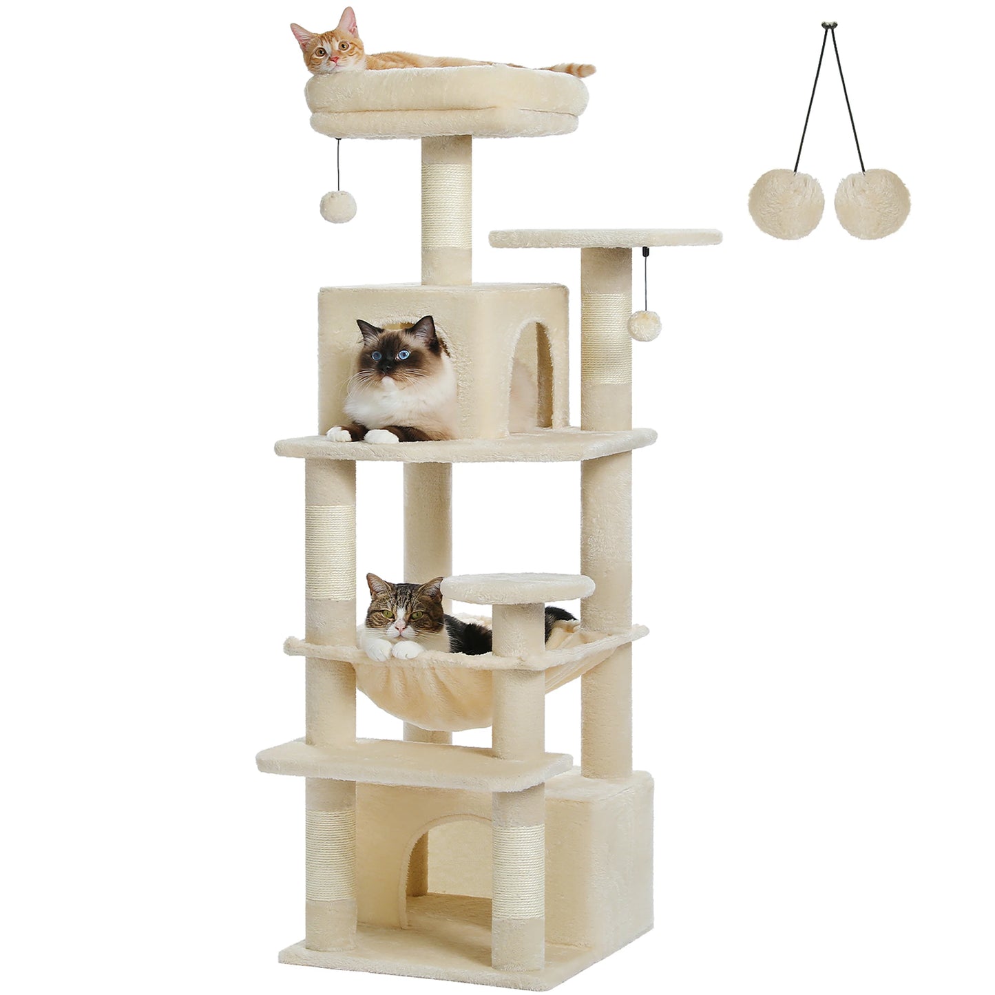 Large Cat Tree Tower with Hammock And Perches Sisal Scratching Posts Spacious Condos And Cat Toys for Indoor Cats Grey/Beige/Black