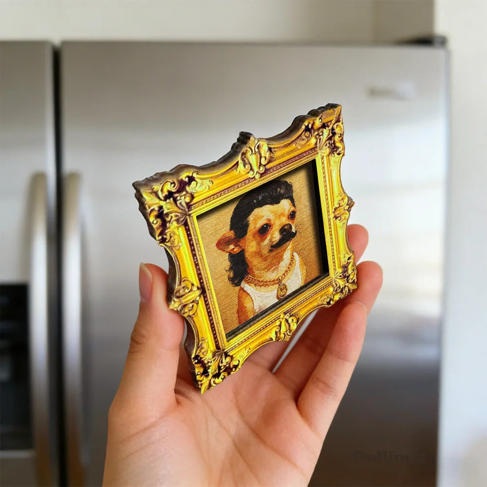 Retro Chihuahua Portrait Framed Fridge Magnet - Quirky Dog Art Decor Gift