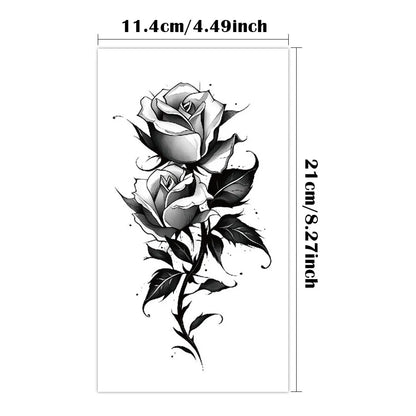 2pcs Black Rose Butterfly Waterproof Temporary Tattoo Stickers, Floral Body Art