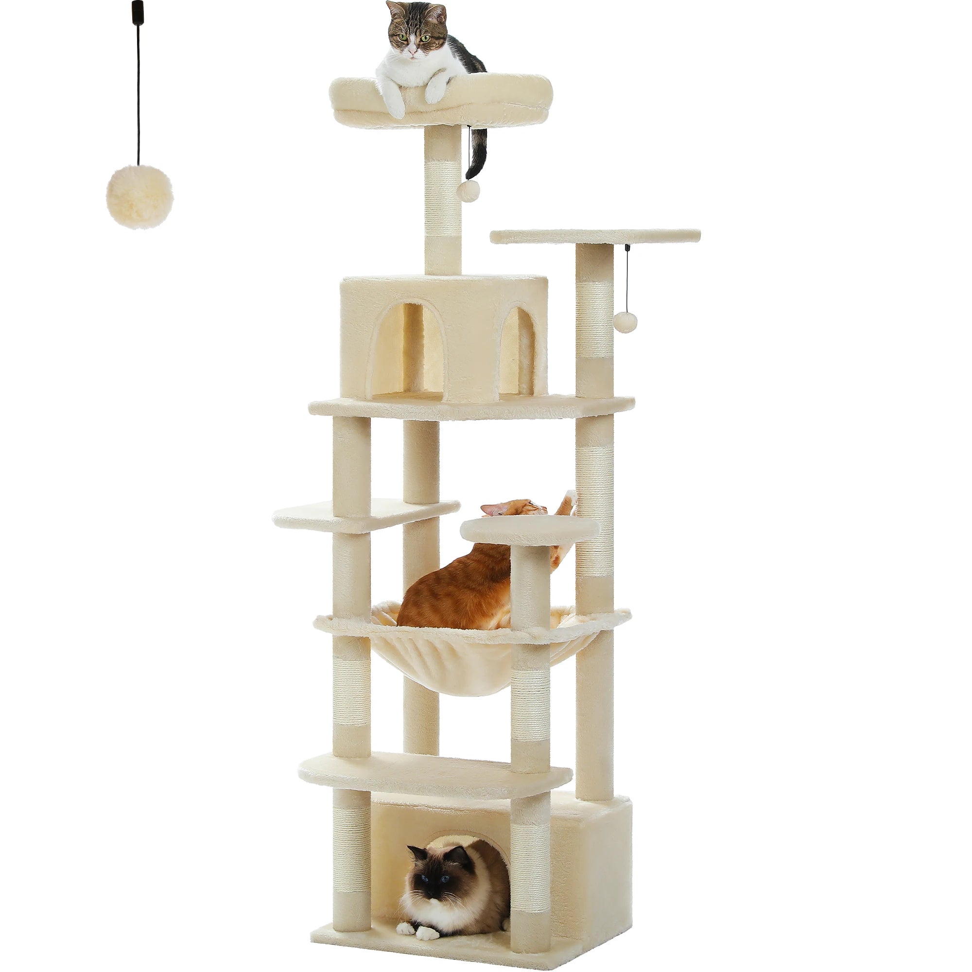 Large Cat Tree Tower with Hammock And Perches Sisal Scratching Posts Spacious Condos And Cat Toys for Indoor Cats Grey/Beige/Black