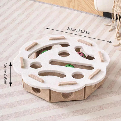 Cat Felt Puzzle Box, Interactive Maze Ball Toy for Indoor Cats and Kittens