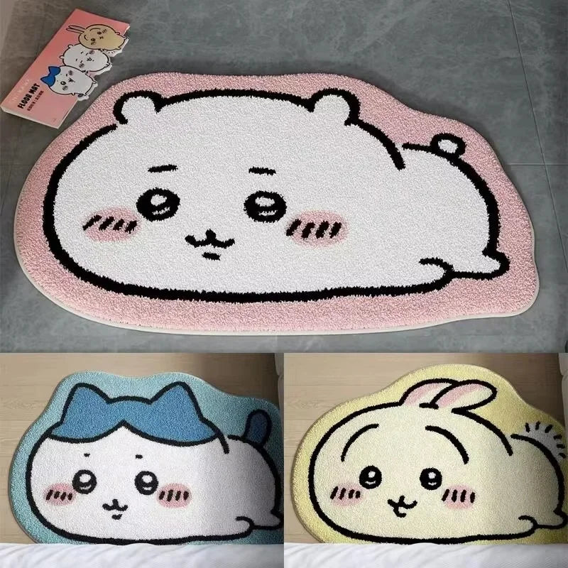 Hachiware Usagi Plush Floor Rug, Non-Slip Kawaii Anime Bathroom Carpet Decor