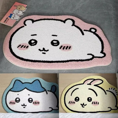 Hachiware Usagi Plush Floor Rug, Non-Slip Kawaii Anime Bathroom Carpet Decor