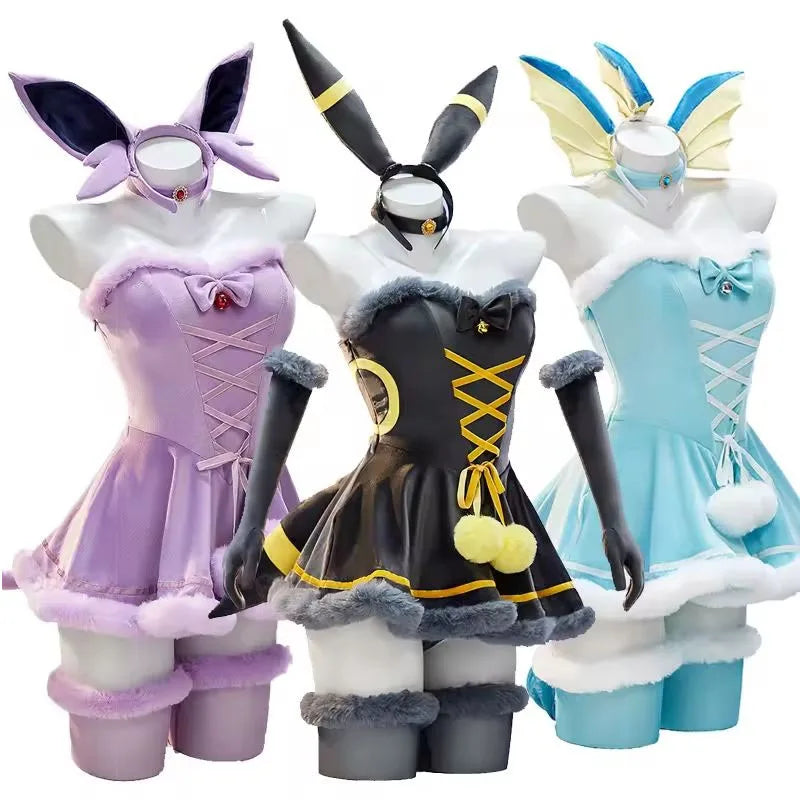 Eeveelution Cosplay Costume Set – Vaporeon, Umbreon & Sylveon Style Dress for Halloween & Parties