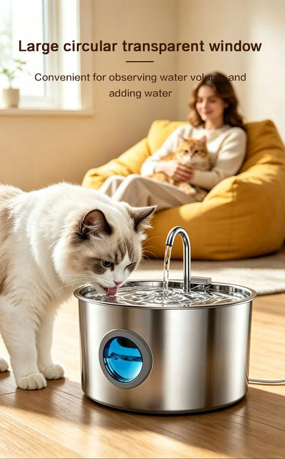 Stainless Steel Cat Water Fountain 108oz/3.2L for Cats, Dogs and Small Pets, with Quiet Operation & LED Light, Easy to Clean & Assemble