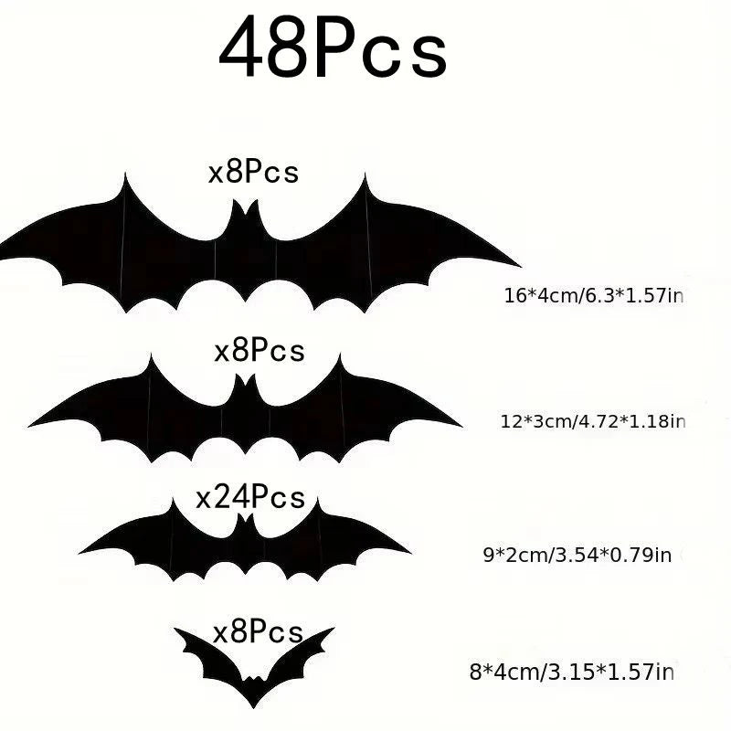 Halloween 3D Black Bat Wall Stickers 12-Piece Set for Home Window Party Decor