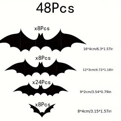 Halloween 3D Black Bat Wall Stickers 12-Piece Set for Home Window Party Decor