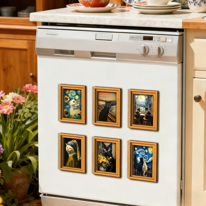Famous Art Funny Cat Wooden Mini Frame Fridge Magnet