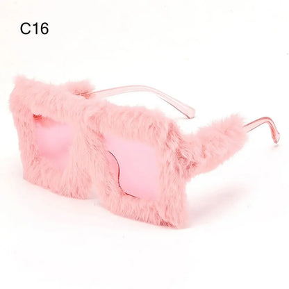 Y2K Oversized Plush Sunglasses Fluffy Winter Shades Halloween Novelty Glasses