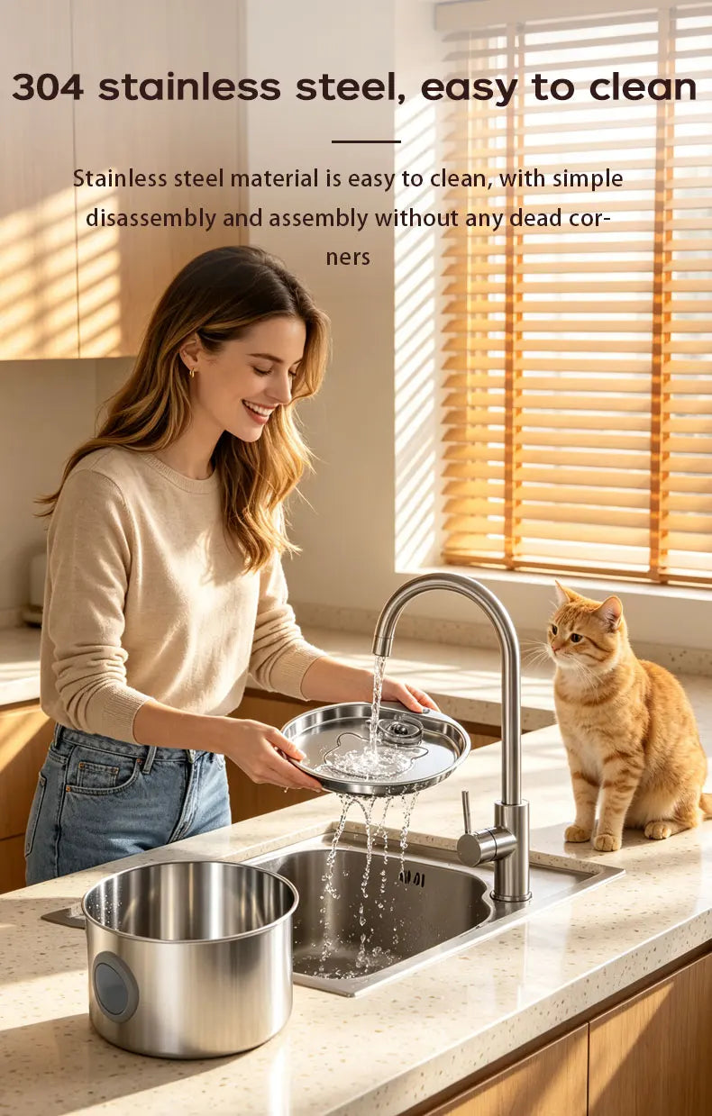 Stainless Steel Cat Water Fountain 108oz/3.2L for Cats, Dogs and Small Pets, with Quiet Operation & LED Light, Easy to Clean & Assemble
