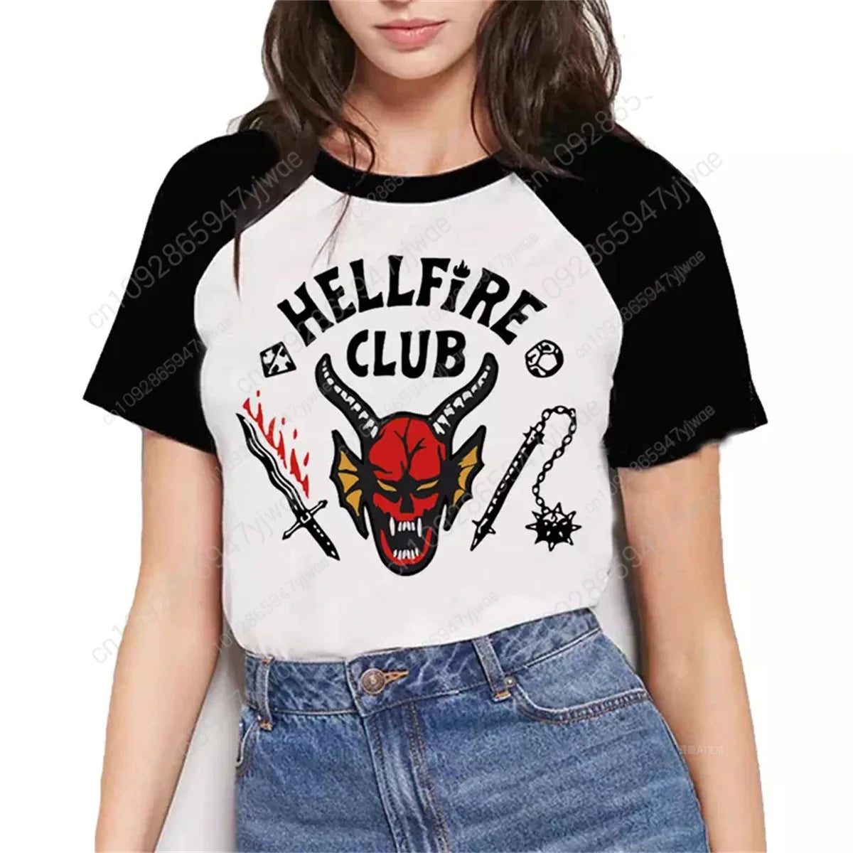 Hellfire Club Monster pattern T-shirt, high-quality short-sleeved O-neck comfortable streetwear top for men and women