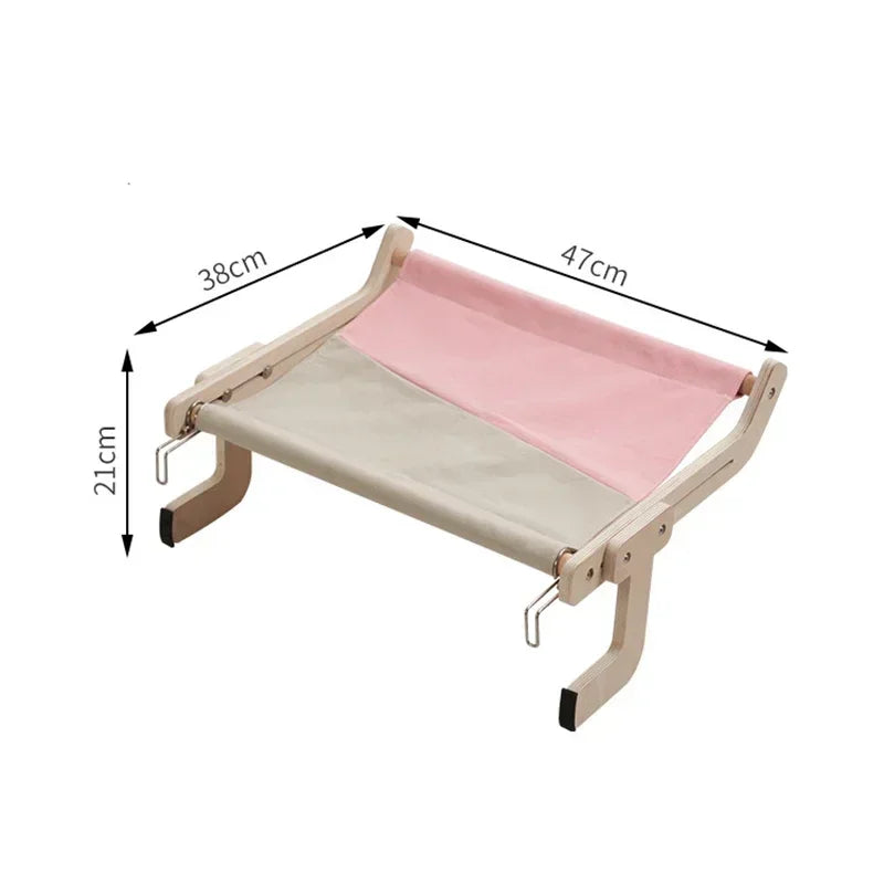 Wooden Cat Hammock Hanging Bed – Washable Cotton Canvas Cat Nest Bed with Plywood Frame