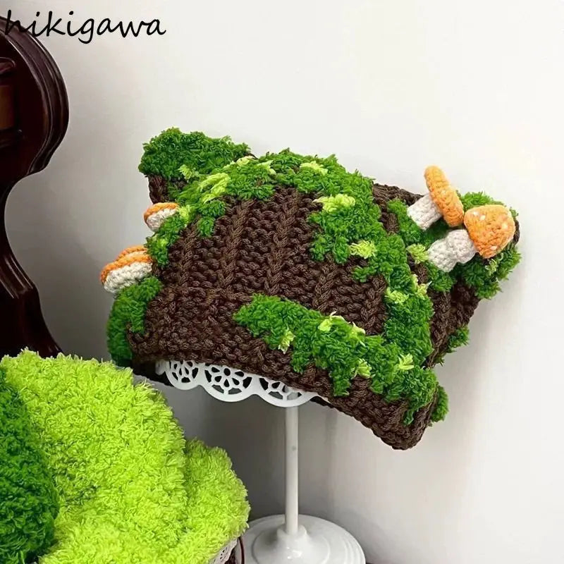 Mushroom Ear Knit Beanie – Cute Y2K Warm Hat for Women & Men