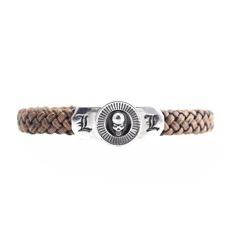 One Piece Luffy Straw Hat Skull Bracelet - Woven Leather Cord Anime Wristband for Fans