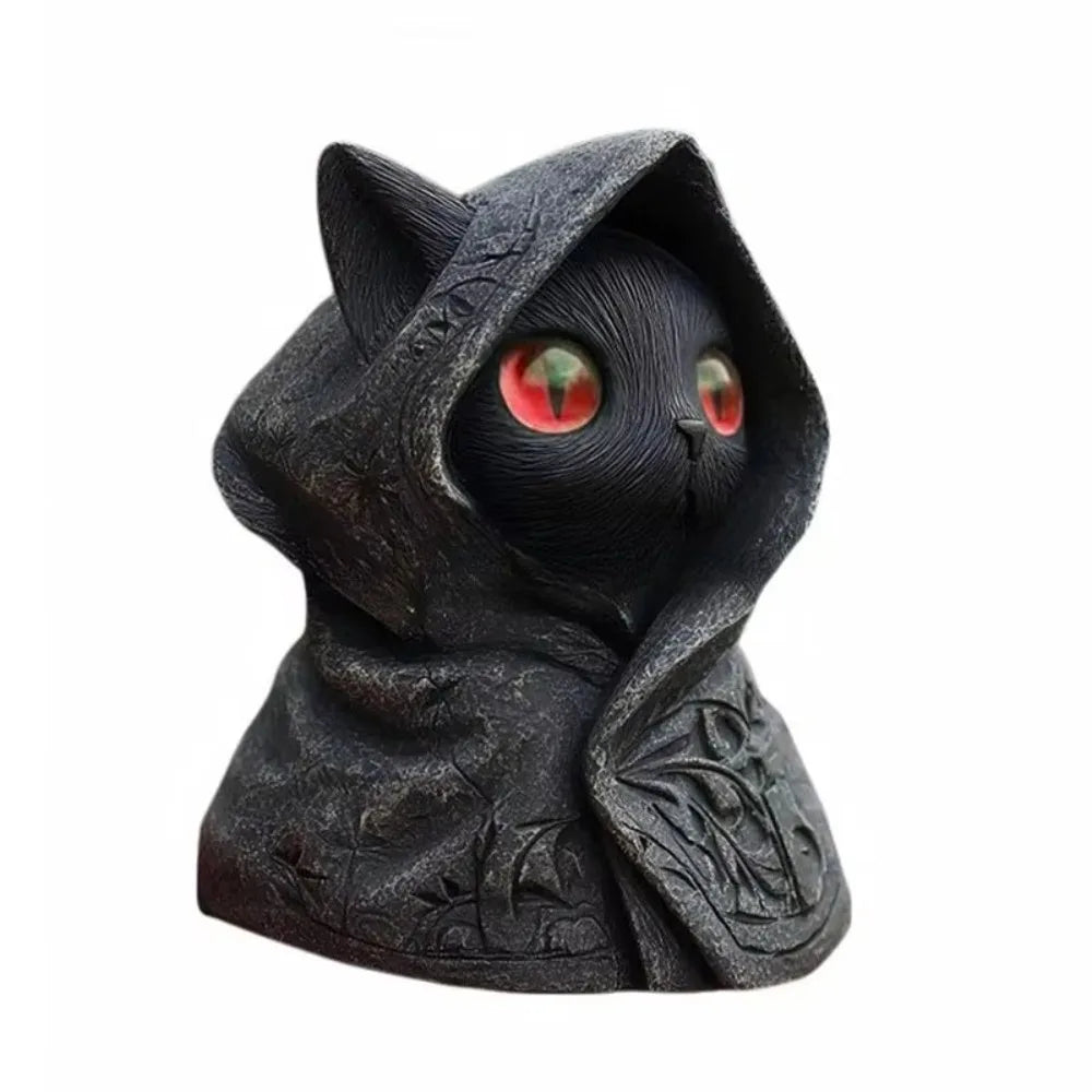 Gothic Hooded Cloak Cat Sculpture – Mystical 3D Printed Cat Statue Home Decor