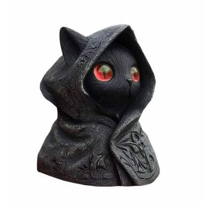 Gothic Hooded Cloak Cat Sculpture – Mystical 3D Printed Cat Statue Home Decor