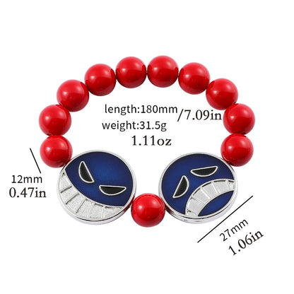 Portgas D Ace Red Beads Face Bracelet & Necklace – One Piece Anime Cosplay Jewelry Gift