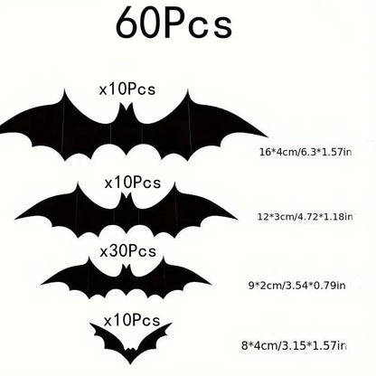 Halloween 3D Black Bat Wall Stickers 12-Piece Set for Home Window Party Decor