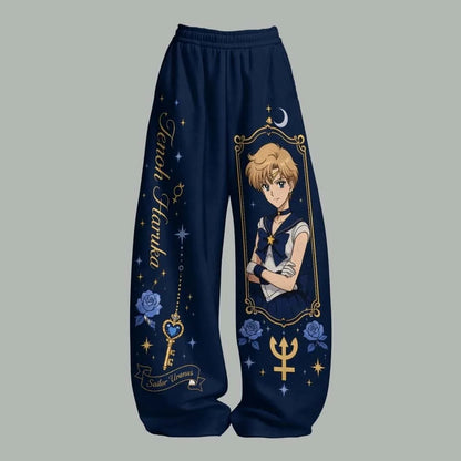 Sailor Moon Anime Print Pants – Y2K Streetwear Loose-Fit Casual Trousers for Women