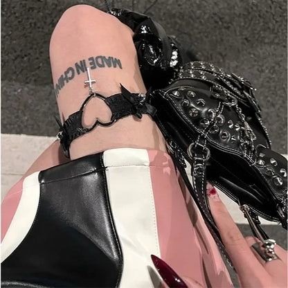 Gothic Lace Bow Garter Punk Heart Cross Choker Leg Ring Strap Women Lingerie