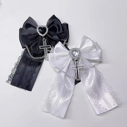Gothic Lolita Lace Bow Hair Clips – Y2K Cute Ponytail Hairpins & Ita Bag Decoration for Girls