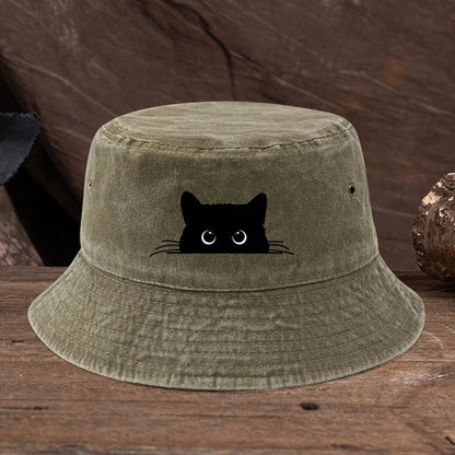 Black Cat Print Vintage Bucket Hat – Unisex Outdoor Travel Fisherman Hat