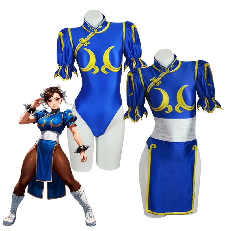 Women's Street Fighter Chun-Li Cosplay Costume – Blue Cheongsam Set