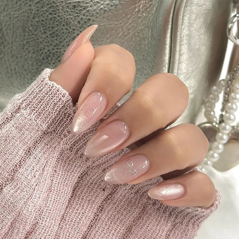 Y2K Star Press On Nails 24pcs – Blue Gradient French Gold Moon Almond False Nails